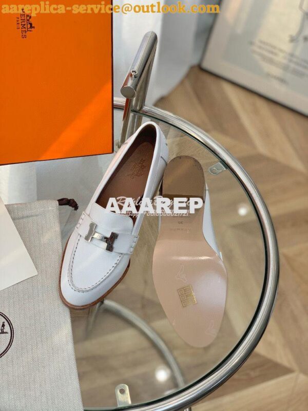 Replica Hermes Dauphine 70 Loafer High Heel in Goatskin H212091Z White 7