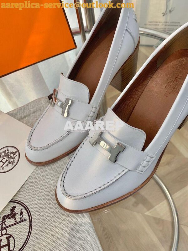 Replica Hermes Dauphine 70 Loafer High Heel in Goatskin H212091Z White 8