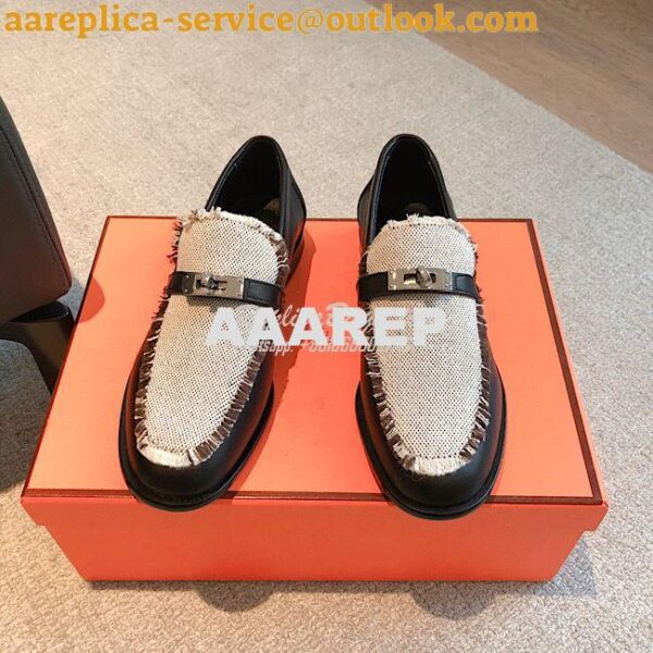 Replica Hermes Destin Loafer Calfskin and Fringed Canvas H231065Z Blac 4