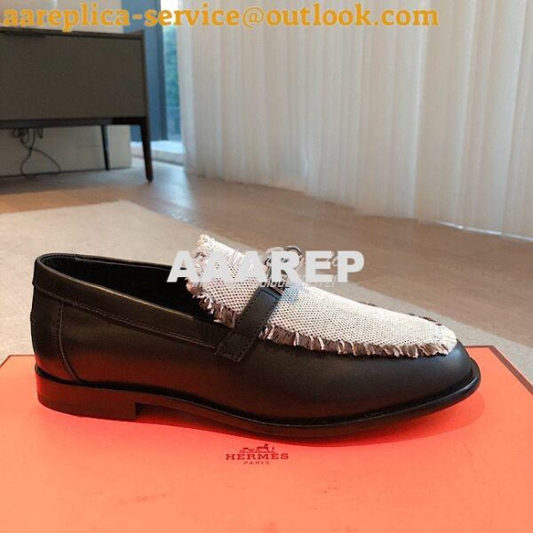 Replica Hermes Destin Loafer Calfskin and Fringed Canvas H231065Z Blac 5