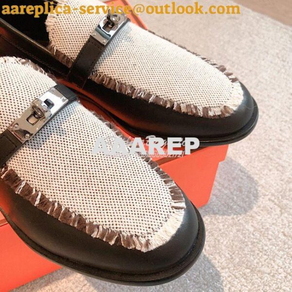 Replica Hermes Destin Loafer Calfskin and Fringed Canvas H231065Z Blac 8