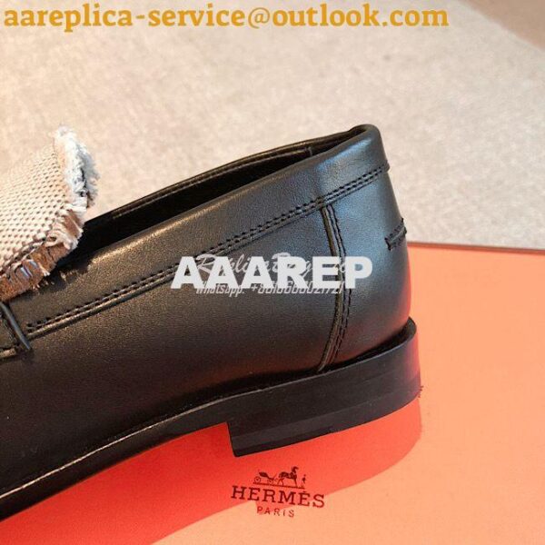 Replica Hermes Destin Loafer Calfskin and Fringed Canvas H231065Z Blac 9