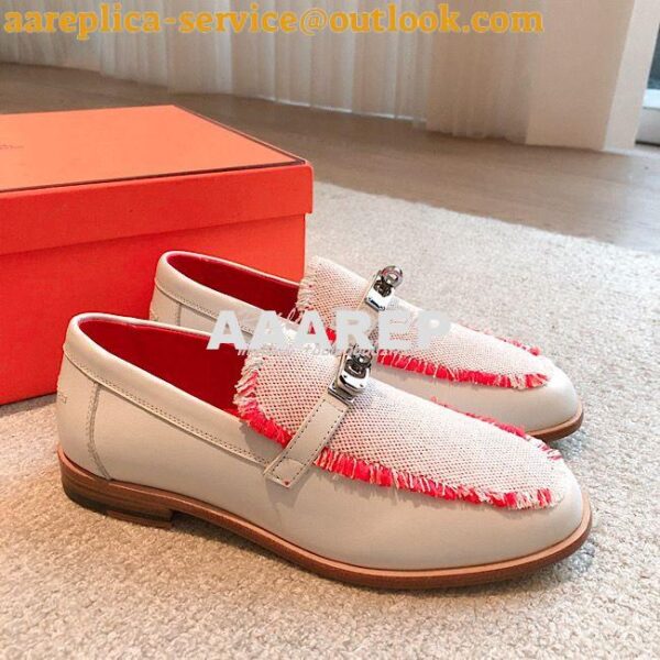 Replica Hermes Destin Loafer Calfskin and Fringed Canvas H231065Z Fram 3