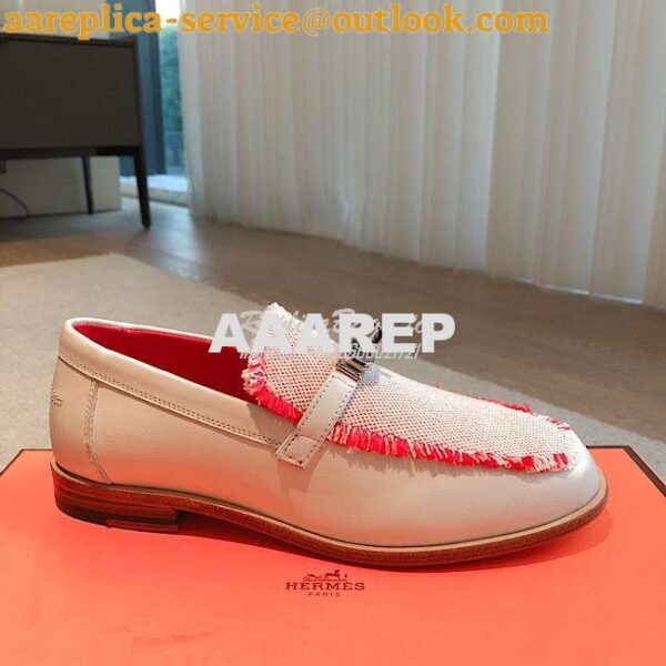 Replica Hermes Destin Loafer Calfskin and Fringed Canvas H231065Z Fram 6