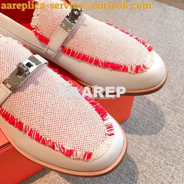 Replica Hermes Destin Loafer Calfskin and Fringed Canvas H231065Z Fram 8