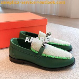 Replica Hermes Destin Loafer Calfskin and Fringed Canvas H231065Z Vert