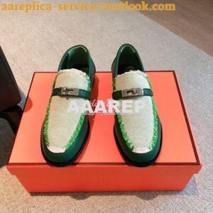 Replica Hermes Destin Loafer Calfskin and Fringed Canvas H231065Z Vert 2