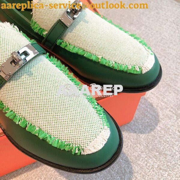 Replica Hermes Destin Loafer Calfskin and Fringed Canvas H231065Z Vert 7