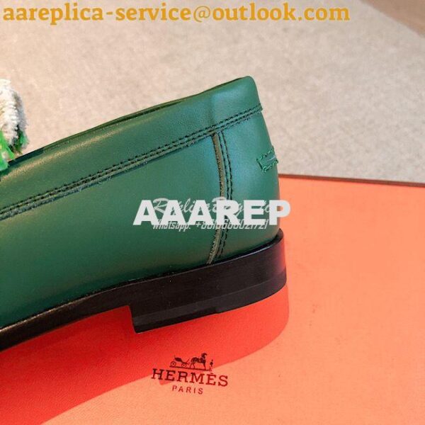 Replica Hermes Destin Loafer Calfskin and Fringed Canvas H231065Z Vert 9