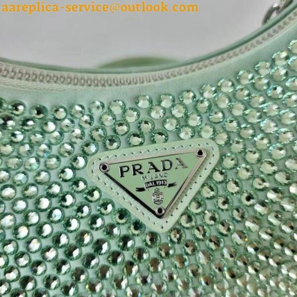 Replica Prada Re-Edition 2005 Bag In Aqua Satin with Crystals 16