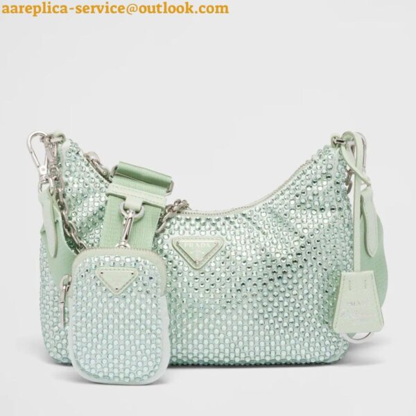 Replica Prada Re-Edition 2005 Bag In Aqua Satin with Crystals 17