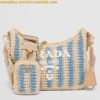 Replica Prada Re-Edition 2005 Bag In Beige and Pink Stripe Raffia 2