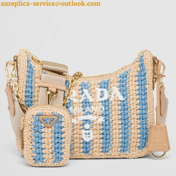 Replica Prada Re-Edition 2005 Bag In Beige and Blue Stripe Raffia 3