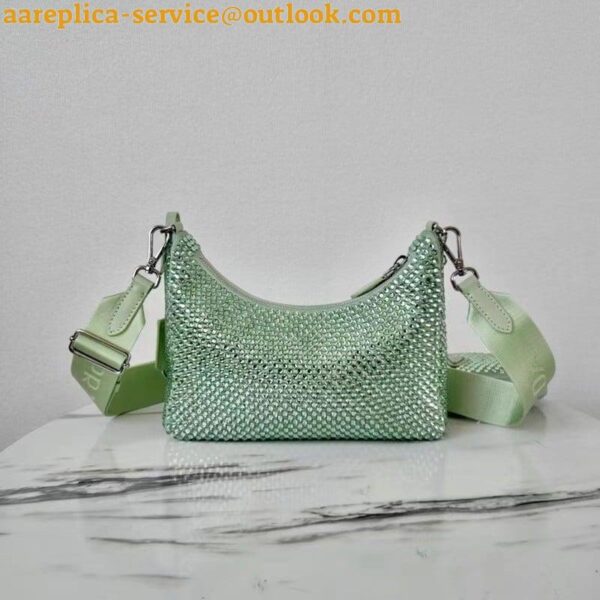 Replica Prada Re-Edition 2005 Bag In Aqua Satin with Crystals 18