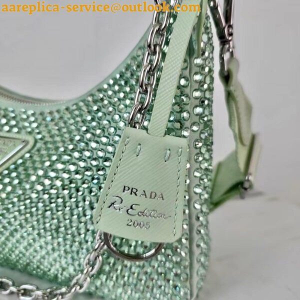 Replica Prada Re-Edition 2005 Bag In Aqua Satin with Crystals 21