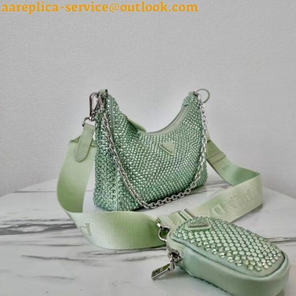 Replica Prada Re-Edition 2005 Bag In Aqua Satin with Crystals 22