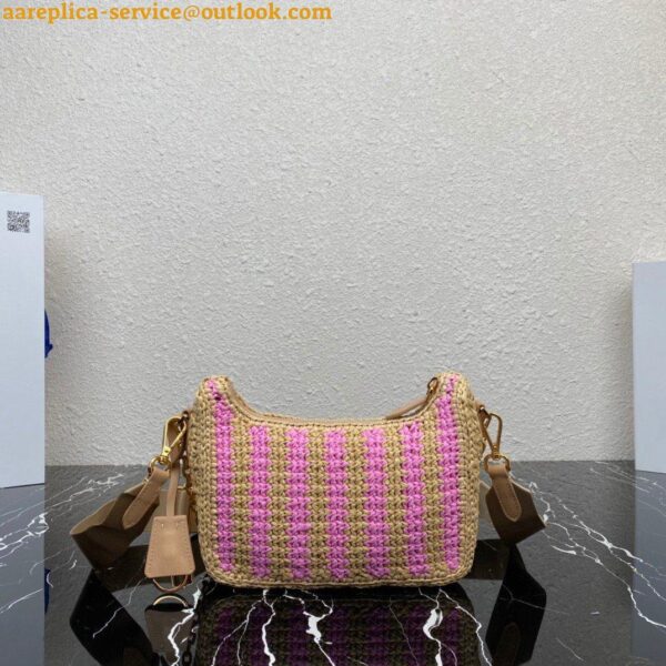 Replica Prada Re-Edition 2005 Bag In Beige and Pink Stripe Raffia 6