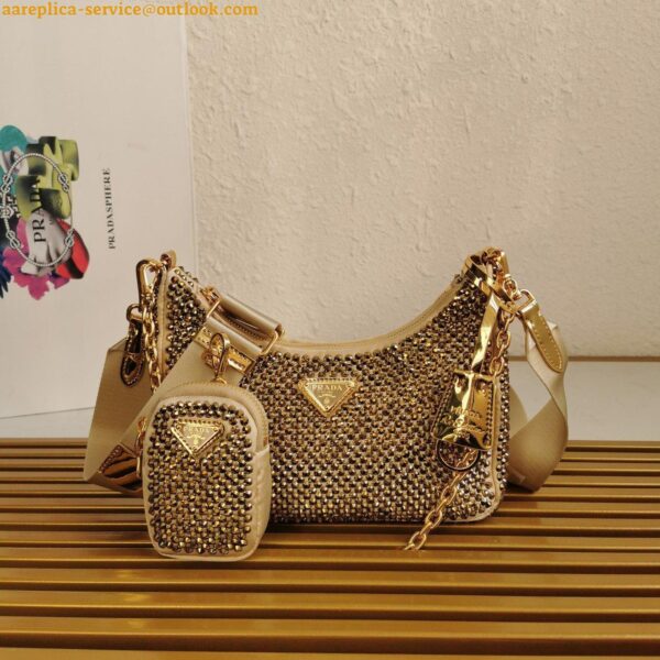 Replica Prada Re-Edition 2005 Bag In Gold Satin with Crystal 6