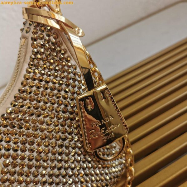 Replica Prada Re-Edition 2005 Bag In Gold Satin with Crystal 10