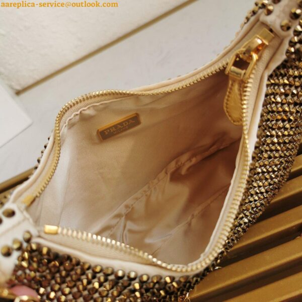 Replica Prada Re-Edition 2005 Bag In Gold Satin with Crystal 11