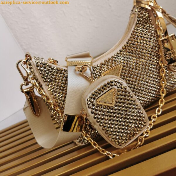 Replica Prada Re-Edition 2005 Bag In Gold Satin with Crystal 12