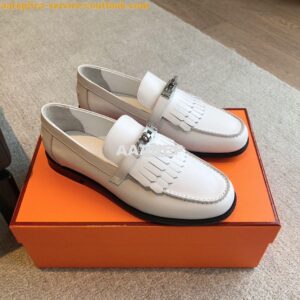 Replica Hermes Destin Loafer in fringed calfskin H241008Z Blanc