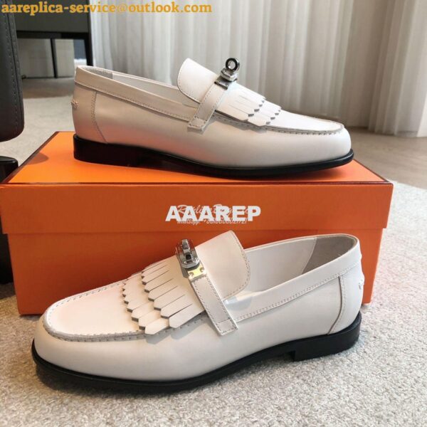 Replica Hermes Destin Loafer in fringed calfskin H241008Z Blanc 7