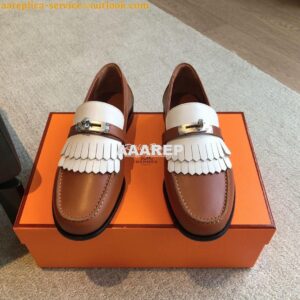 Replica Hermes Destin Loafer in fringed calfskin H241008Z Brown Blanc 2