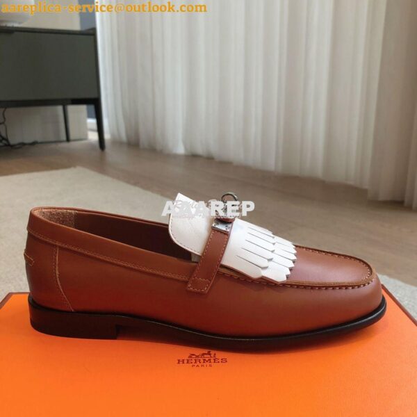 Replica Hermes Destin Loafer in fringed calfskin H241008Z Brown Blanc 5