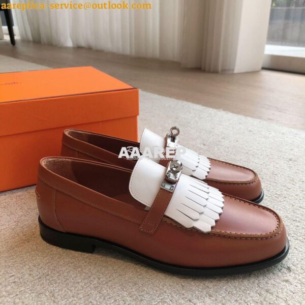 Replica Hermes Destin Loafer in fringed calfskin H241008Z Brown Blanc 6