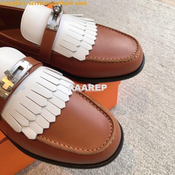 Replica Hermes Destin Loafer in fringed calfskin H241008Z Brown Blanc 7