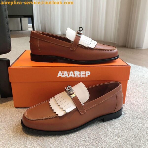 Replica Hermes Destin Loafer in fringed calfskin H241008Z Brown Blanc 8