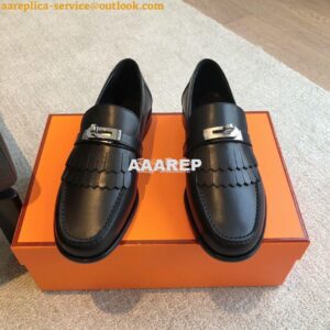 Replica Hermes Destin Loafer in fringed calfskin H241008Z Noir 2