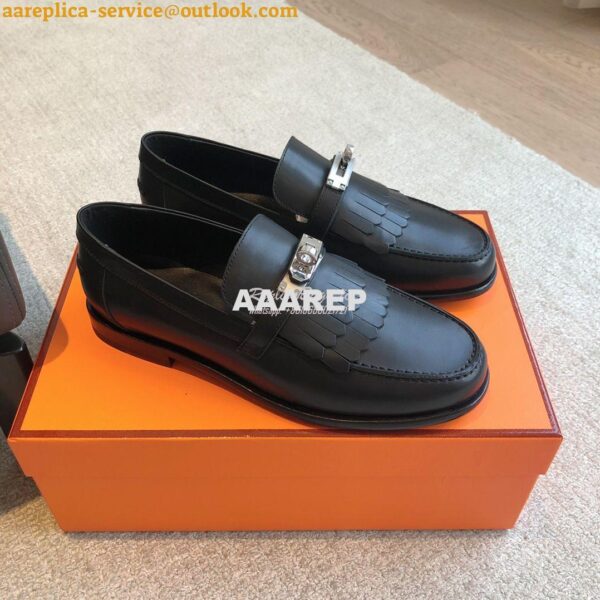 Replica Hermes Destin Loafer in fringed calfskin H241008Z Noir 5