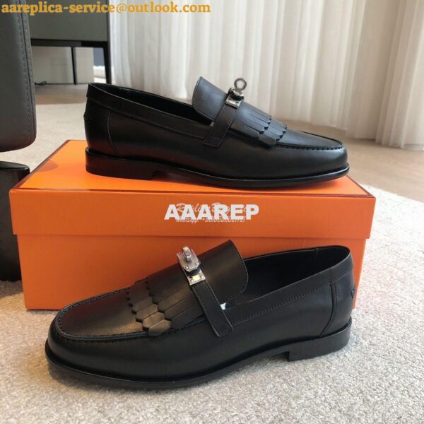 Replica Hermes Destin Loafer in fringed calfskin H241008Z Noir 6