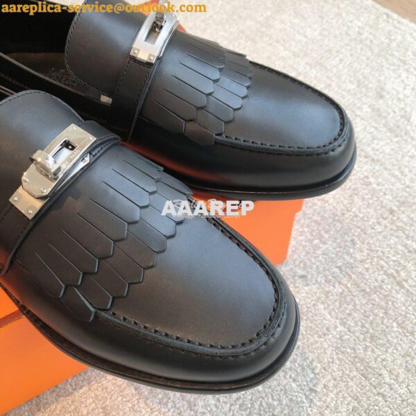 Replica Hermes Destin Loafer in fringed calfskin H241008Z Noir 8