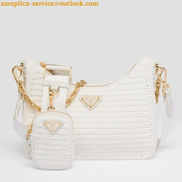 Replica Prada Re-Edition 2005 Crochet Bag in White Raffia 14