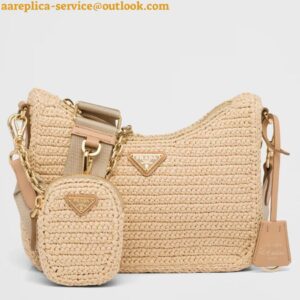 Replica Prada Re-Edition 2005 Shoulder Bag In Beige Raffia