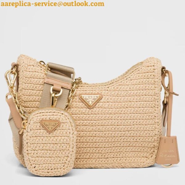 Replica Prada Re-Edition 2005 Shoulder Bag In Beige Raffia 3