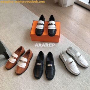 Replica Hermes Destin Loafer in fringed calfskin H241008Z Noir Blanc