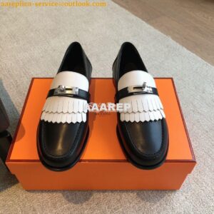 Replica Hermes Destin Loafer in fringed calfskin H241008Z Noir Blanc 2