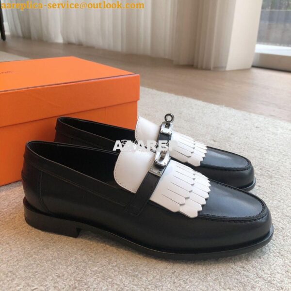 Replica Hermes Destin Loafer in fringed calfskin H241008Z Noir Blanc 5