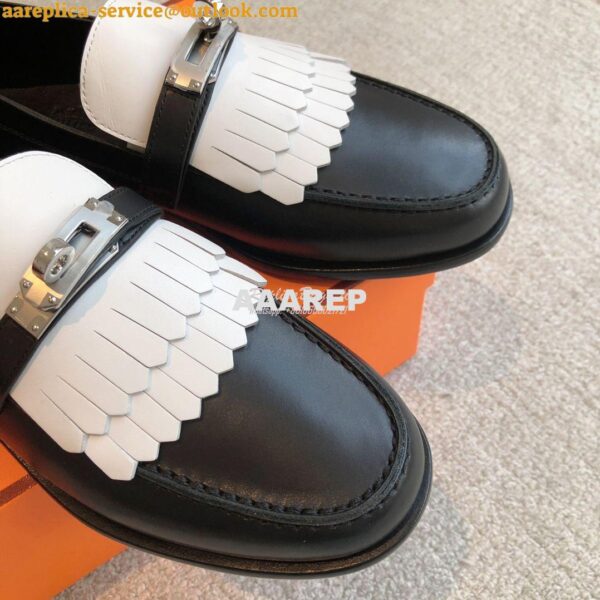 Replica Hermes Destin Loafer in fringed calfskin H241008Z Noir Blanc 6