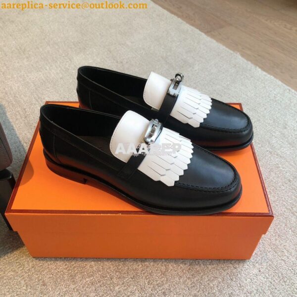 Replica Hermes Destin Loafer in fringed calfskin H241008Z Noir Blanc 7