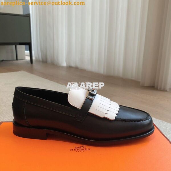 Replica Hermes Destin Loafer in fringed calfskin H241008Z Noir Blanc 8