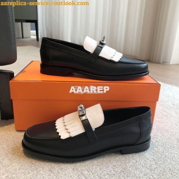 Replica Hermes Destin Loafer in fringed calfskin H241008Z Noir Blanc 9