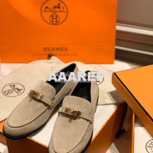 Replica Hermes Destin Loafer suede goatskin H212116Z Blanc Gomme