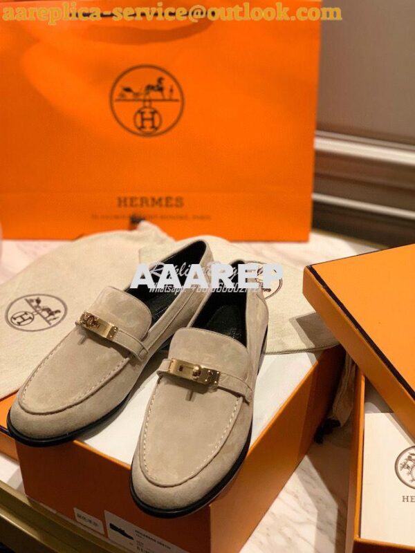 Replica Hermes Destin Loafer suede goatskin H212116Z Blanc Gomme 3