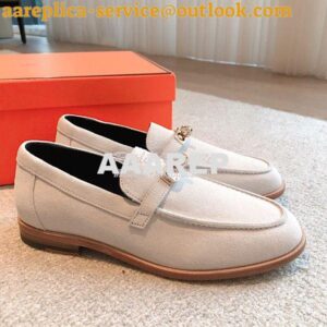 Replica Hermes Destin Loafer Suede Goatskin H231065Z Blanc