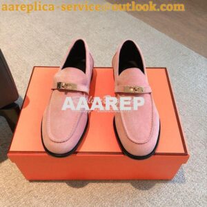 Replica Hermes Destin Loafer Suede Goatskin H231065Z Rose 2